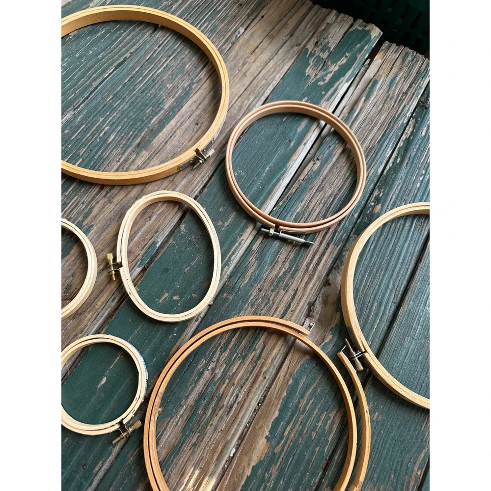 Vintage Wooden Embroidery Hoops Lot Assorted Sizes Round and Oval 7 Pieces